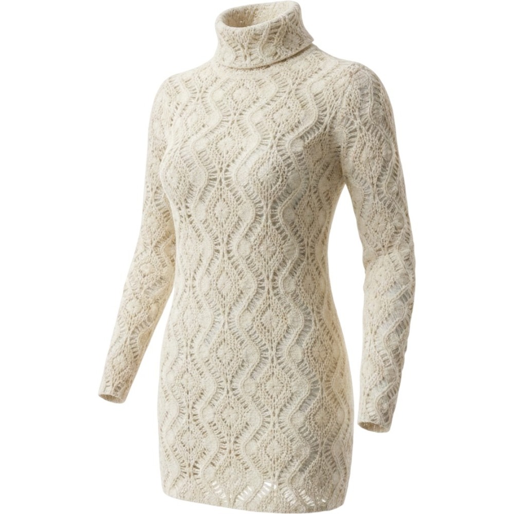 Zara Womens Cream Open‎ Knit Crochet Turtleneck Sweater Wavy Diamond Boho Small